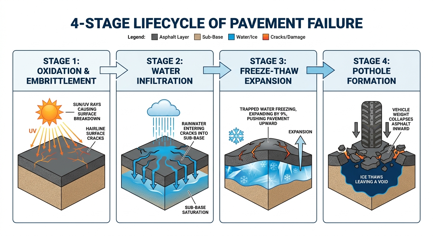 4-Stage Lifecycle of Pavement Failure