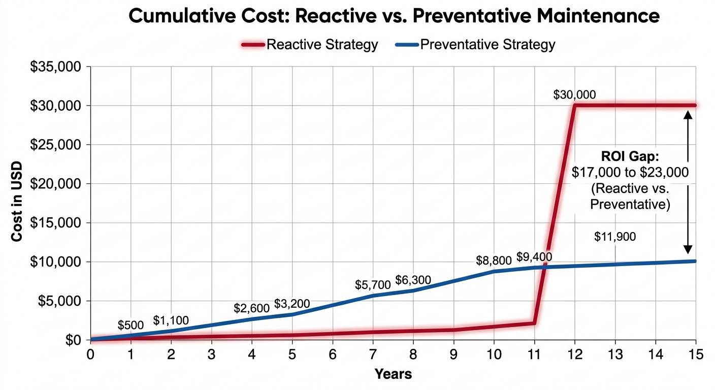 Cumulative Cost: Reactive vs. Preventative Maintenance