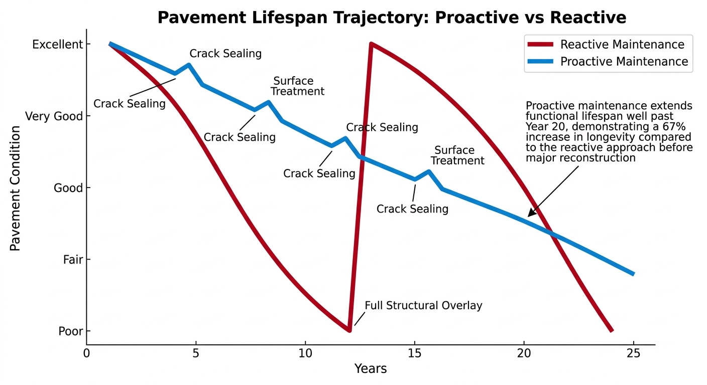 Pavement Lifespan Trajectory: Proactive vs Reactive