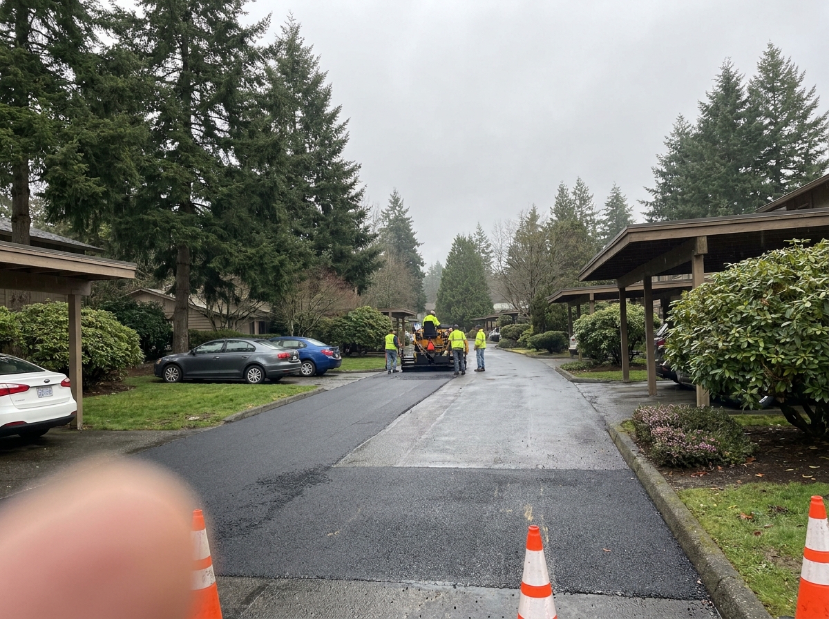 Private road through a townhome community being resurfaced
