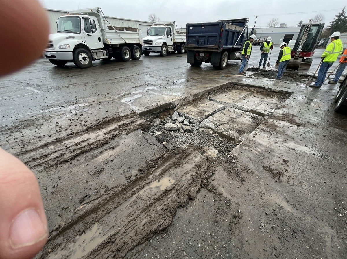 Asphalt repair work on a industrial property