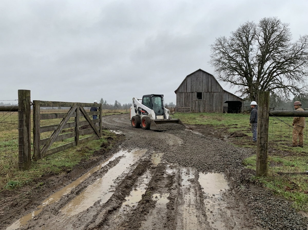 Driveway preparation on a rural Oregon property
