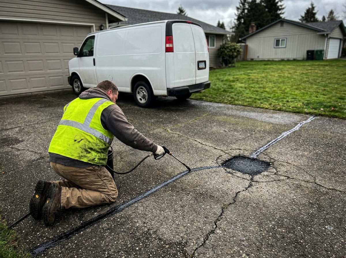 Asphalt repair work on a suburban property
