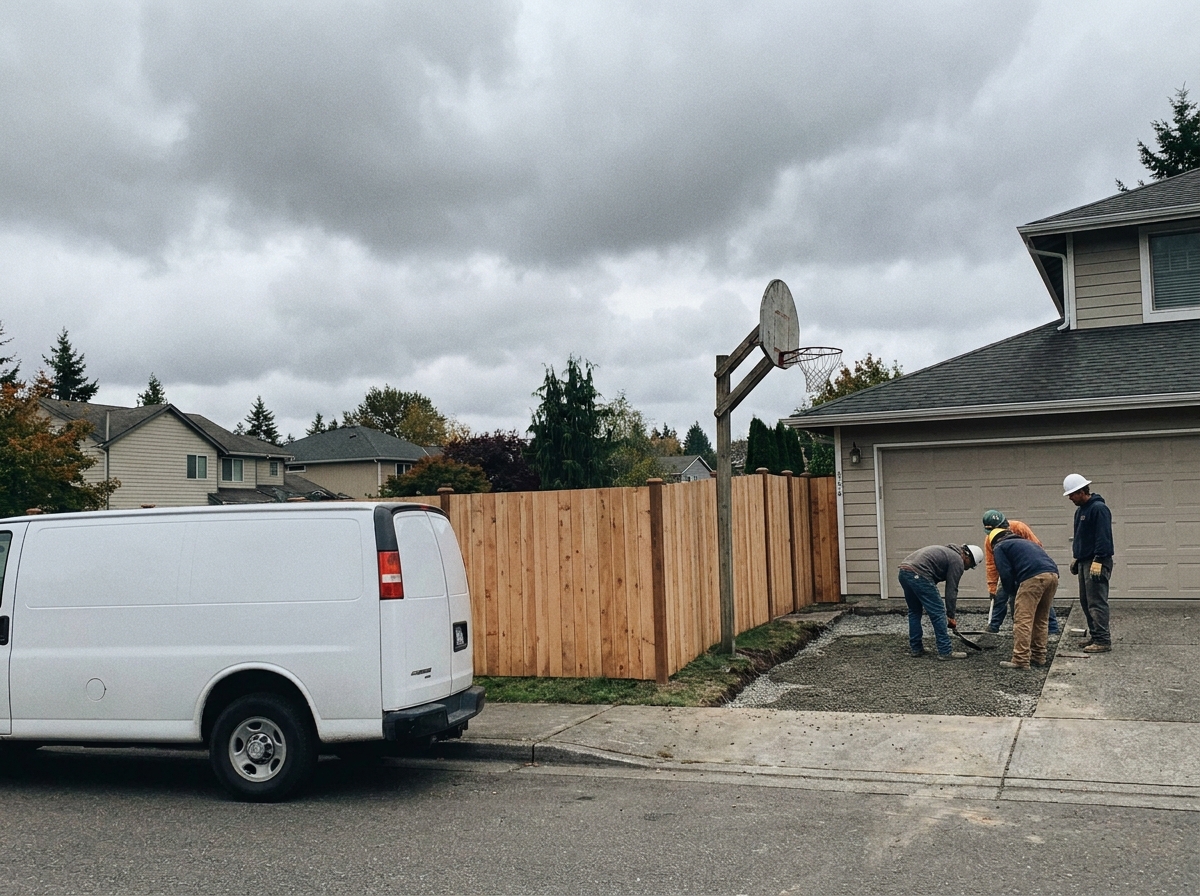 Driveway preparation on a suburban Oregon property